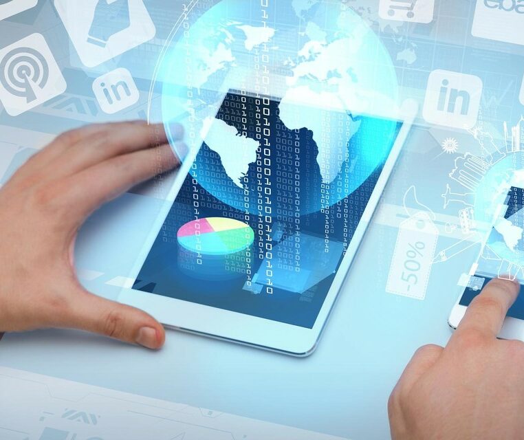 Illustration représentant les outils et stratégies de prospection digitale en 2019, incluant les réseaux sociaux, le SEO, le marketing de contenu et les publicités ciblées.