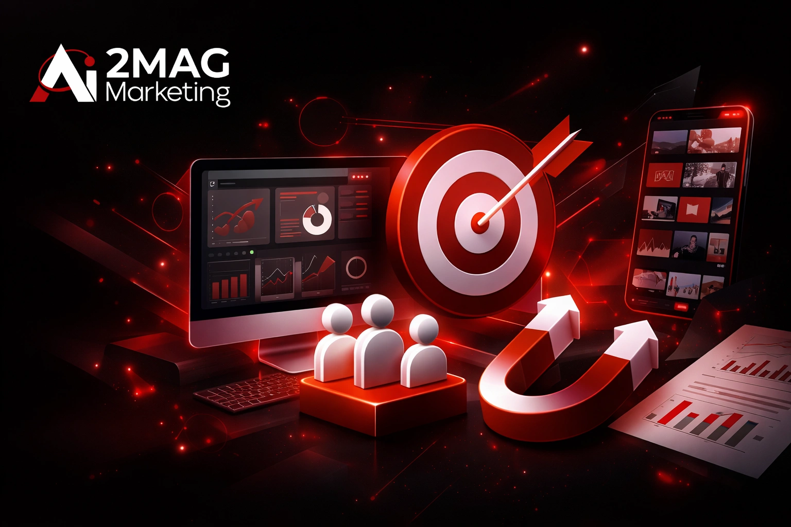 Tableau de bord marketing montrant optimisation du taux de conversion CRO avec tests A/B, analytics et génération de leads