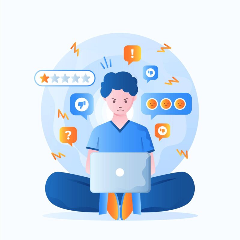 Expérience client digitale illustrée par un utilisateur naviguant sur un site web fluide sur ordinateur et smartphone, montrant un parcours client optimisé et une interface UX moderne