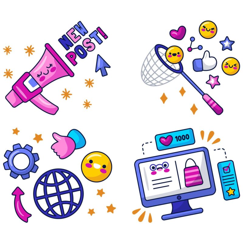 Emojis marketing affichés sur un smartphone utilisés pour améliorer l’engagement et la communication sur les réseaux sociaux et le marketing digital