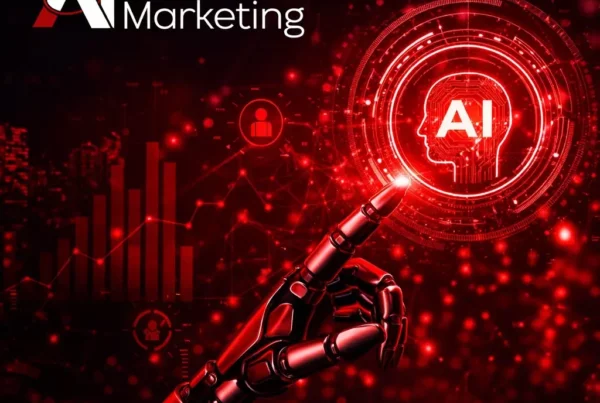 Équipe marketing utilisant intelligence artificielle, analyse de données et outils digitaux pour optimiser des campagnes marketing