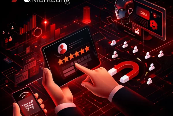 Parcours client digital illustré avec interface mobile, site web et points de contact optimisés pour améliorer l’expérience utilisateur et la conversion