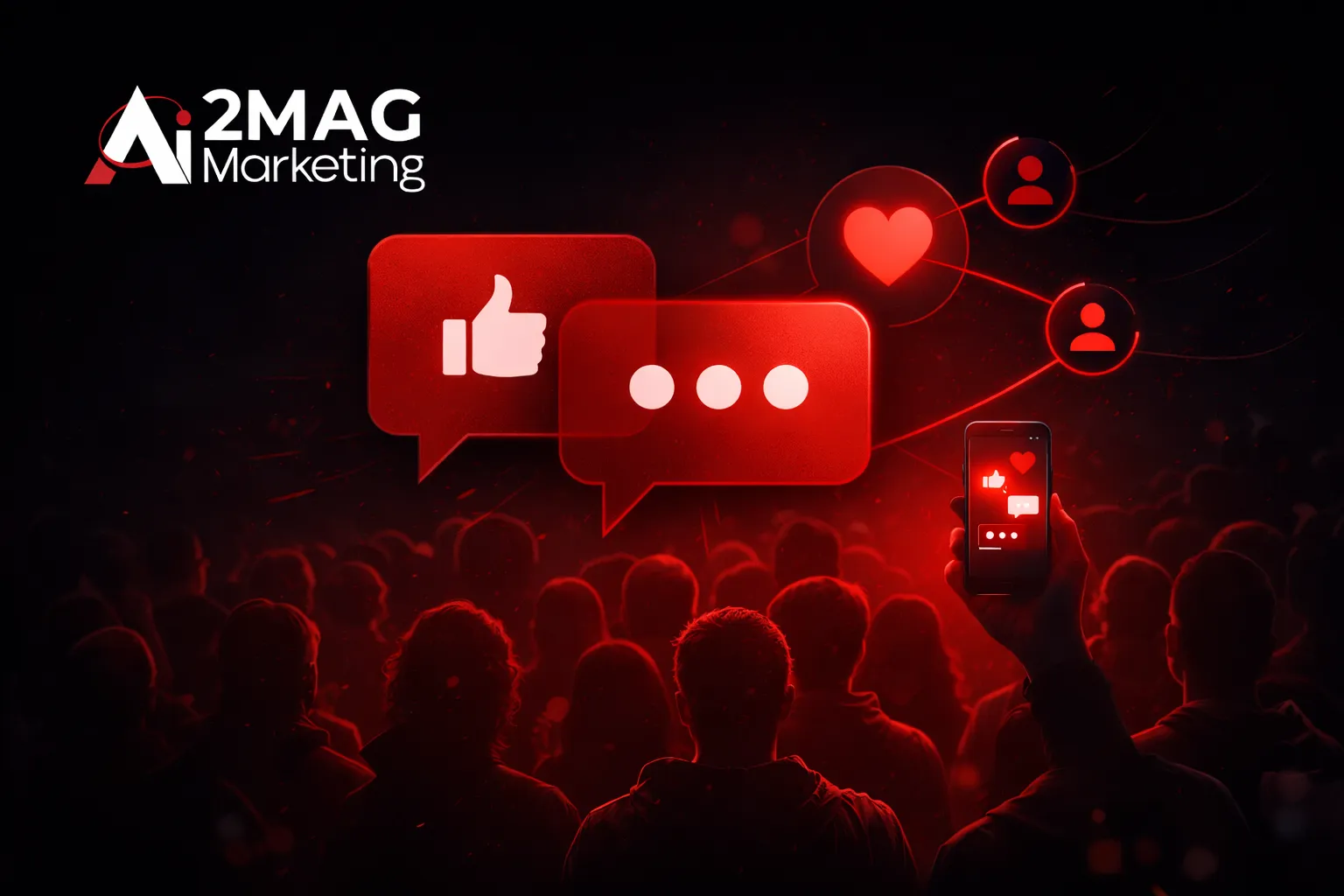 Illustration du marketing digital centré sur le consommateur connecté avec expérience client personnalisée, email marketing et analyse de données pour améliorer l’engagement et la fidélité