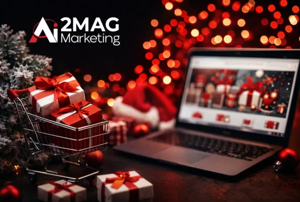 Stratégie marketing digital Noël avec promotions e-commerce et réseaux sociaux