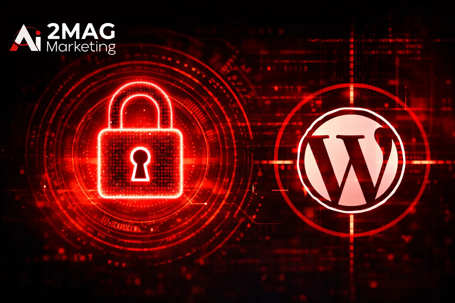Tableau de bord WordPress affichant alerte de sécurité sur plugin avec icône de cybersécurité et protection des données