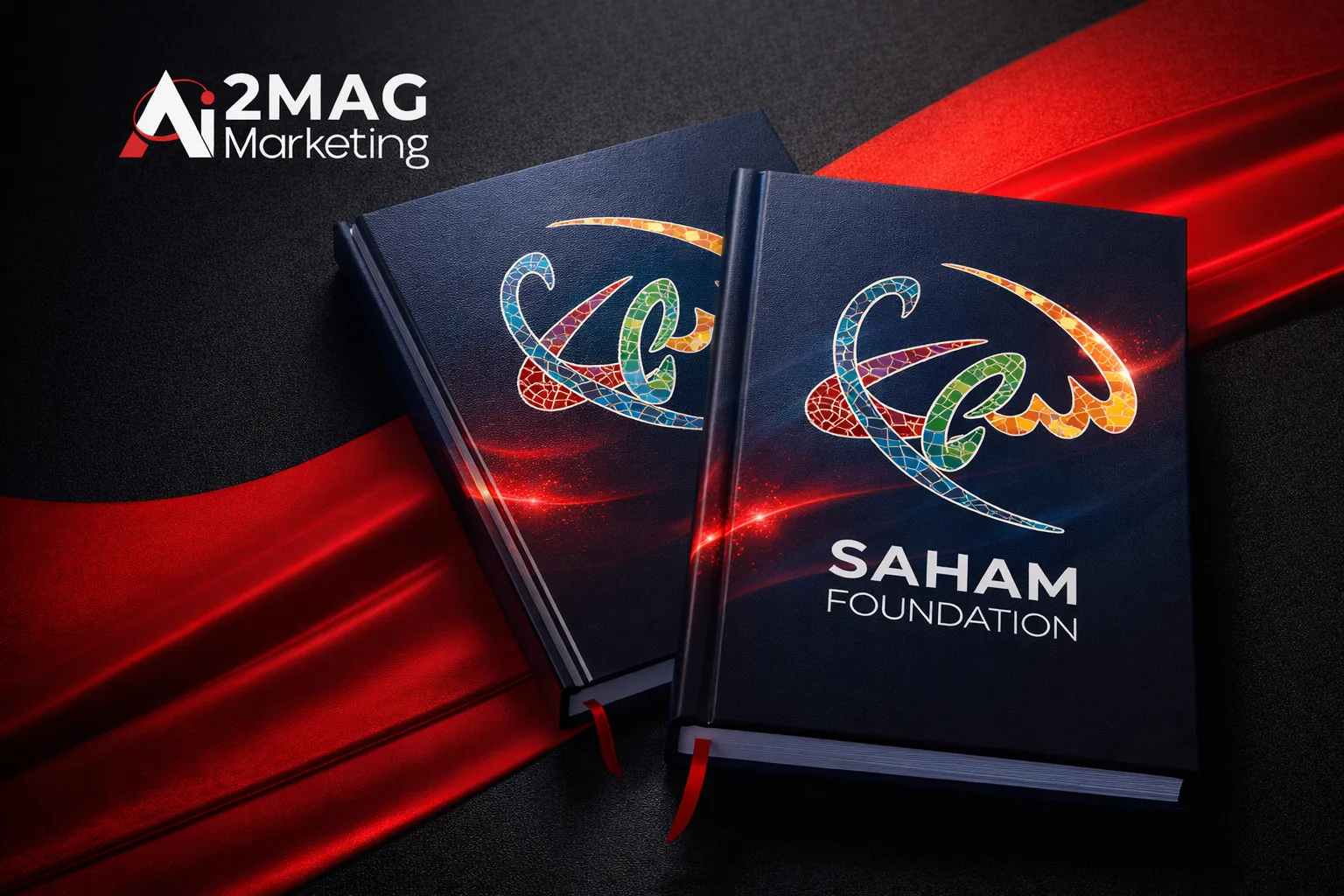 Design et impression d’un livre moral pour la Fondation Saham avec mise en page élégante, identité visuelle raffinée et finition premium réalisée par 2MAG