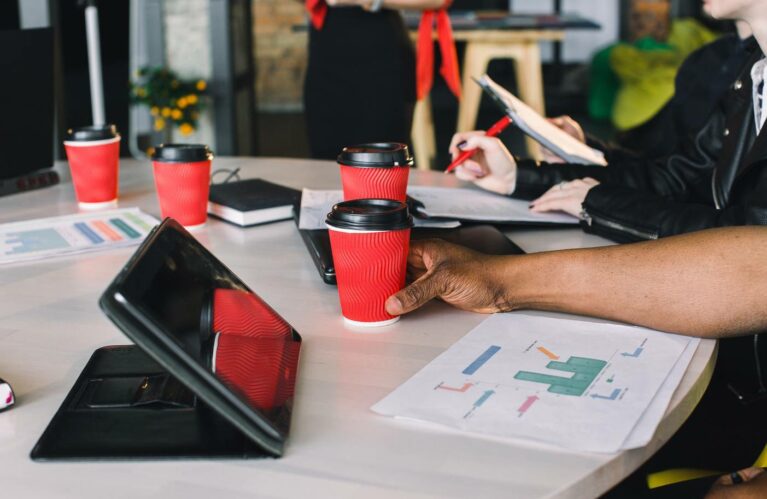 Startup Diversity Teamwork Brainstorming Meeting Concept. Business Team of Coworker Sharing ideas and using Laptop and tablet.